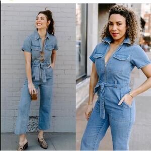NWOT Kittenish Denim Short Sleeve Cropped Jumpsuit Size XS